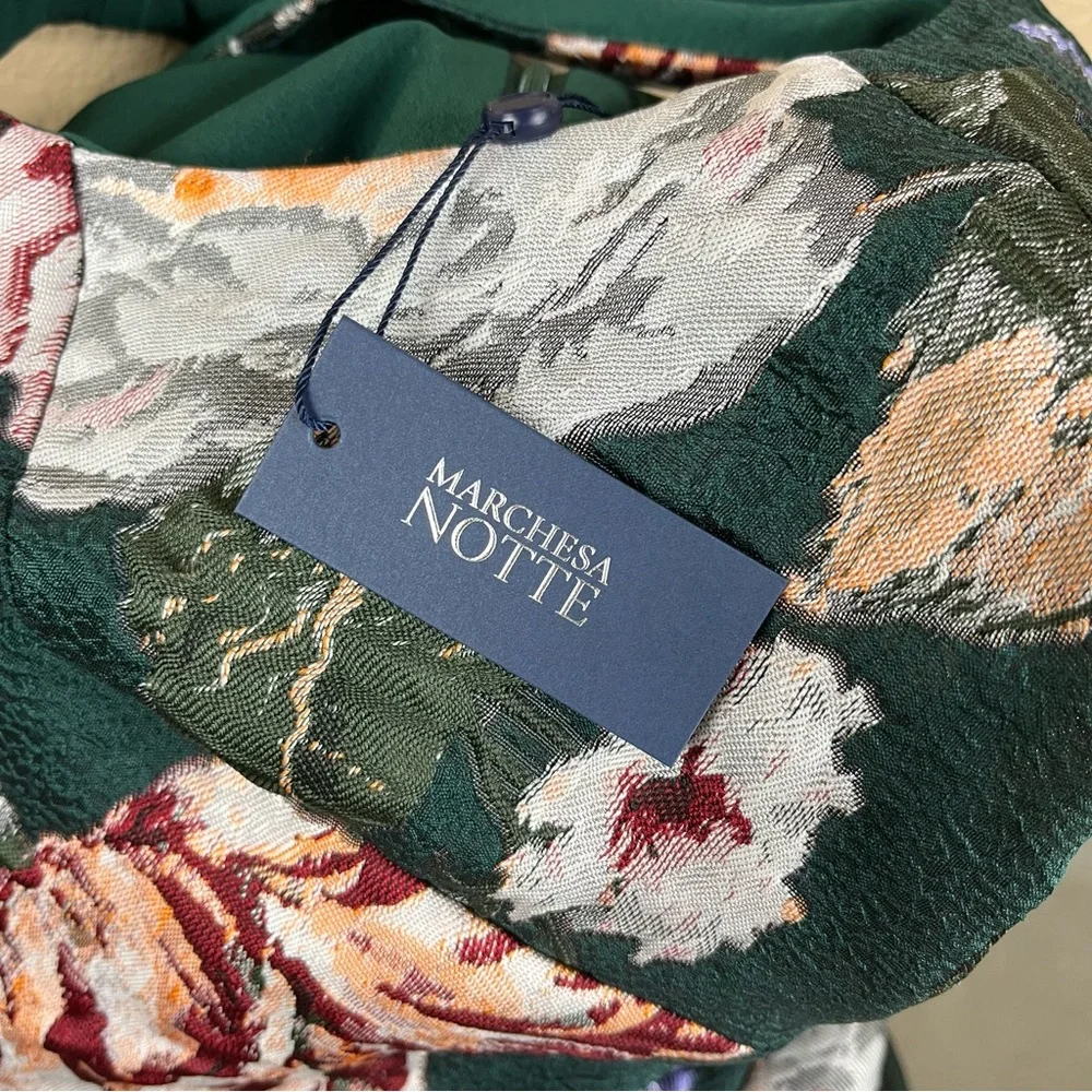 NWT Marchesa Notte Brocade Floral Green Midi Dress - Picture 9 of 10